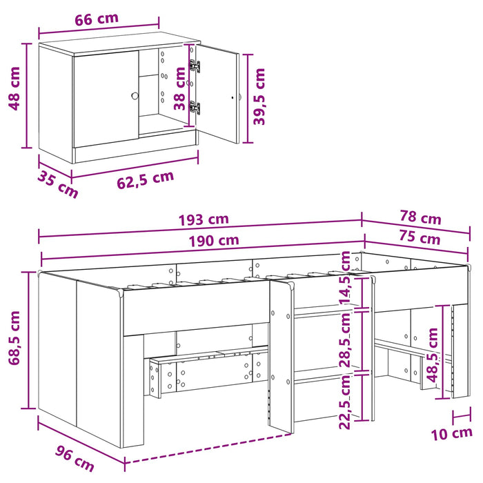 Cadru de pat loft cu sertar 3 buc. Gri Beton Lemn compozit - WALTI WALTI