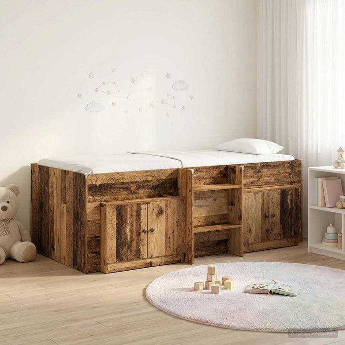 Cadru de pat loft cu sertar 3 buc. Lemn vechi Lemn compozit WALTI