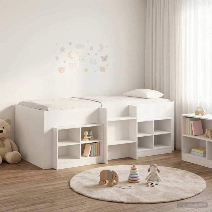 Cadru de pat loft cu sertar cu raft 3 buc. Alb Lemn compozit WALTI