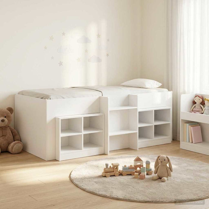 Cadru de pat loft cu sertar cu raft 3 buc. Alb Lemn compozit WALTI