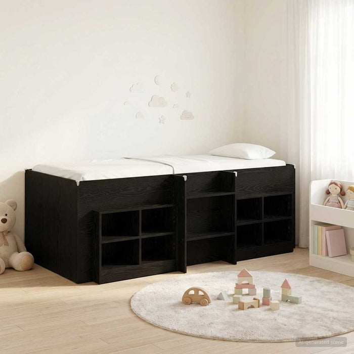 Cadru de pat loft cu sertar cu raft 3 buc. Negru Lemn compozit WALTI