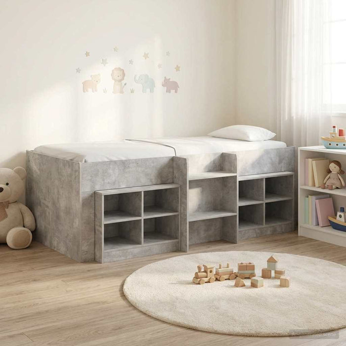Cadru de pat loft cu sertar 3 buc. Gri Beton Lemn compozit WALTI