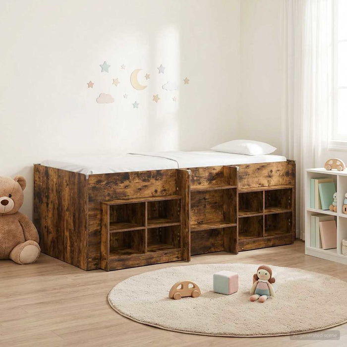 Cadru de pat loft cu sertar 3 buc. Stejar fumuriu Lemn compozit WALTI