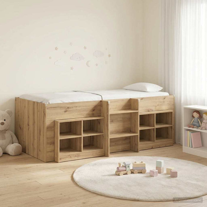 Cadru de pat loft cu sertar cu raft 3 buc. Stejar Artizanal WALTI