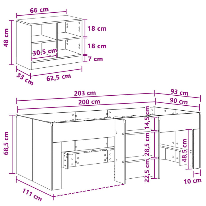 Cadru de pat loft cu sertar cu raft 3 buc. Stejar Artizanal WALTI