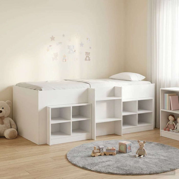 Cadru de pat loft cu sertar cu raft 3 pcs Alb Lemn compozit - WALTI WALTI