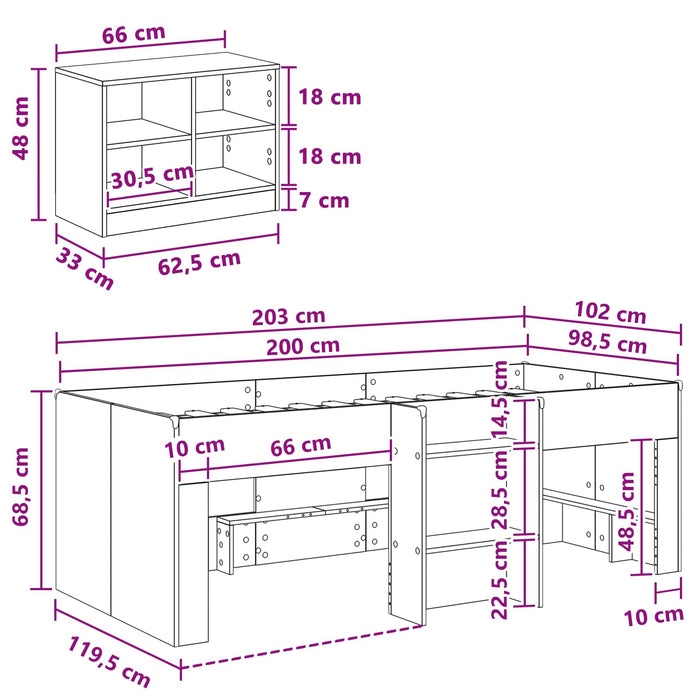 Cadru de pat loft cu sertar cu raft 3 pcs Alb Lemn compozit - WALTI WALTI