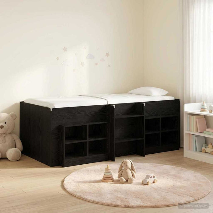 Cadru de pat loft cu sertar cu raft 3 buc. Negru Lemn compozit WALTI