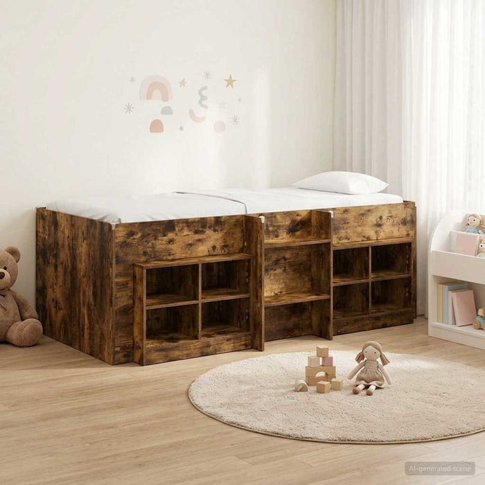 Cadru de pat loft cu sertar 3 buc. Stejar fumuriu Lemn compozit WALTI