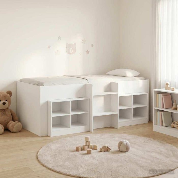 Cadru de pat loft cu sertar cu raft 3 pcs Alb Lemn compozit - WALTI WALTI