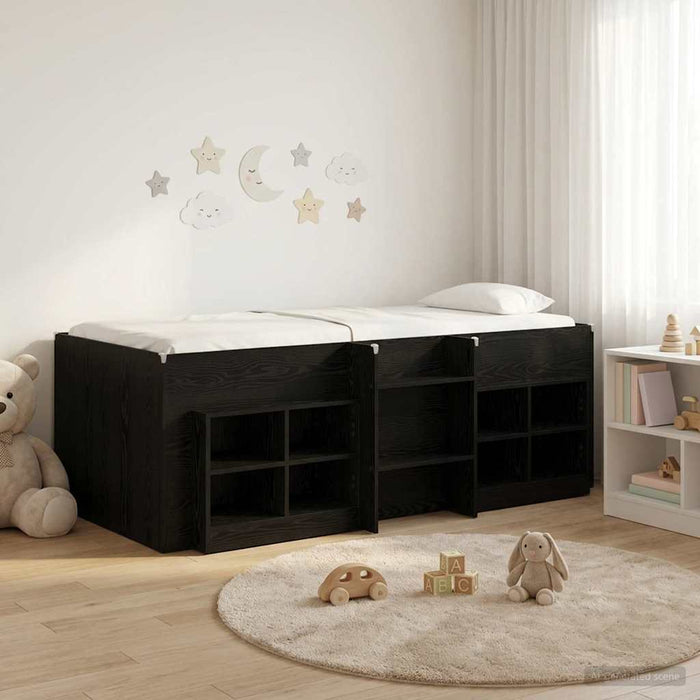 Cadru de pat loft cu sertar cu raft 3 buc. Negru Lemn compozit - WALTI WALTI