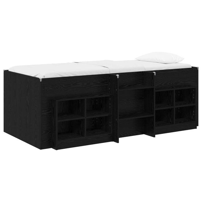 Cadru de pat loft cu sertar cu raft 3 buc. Negru Lemn compozit - WALTI WALTI