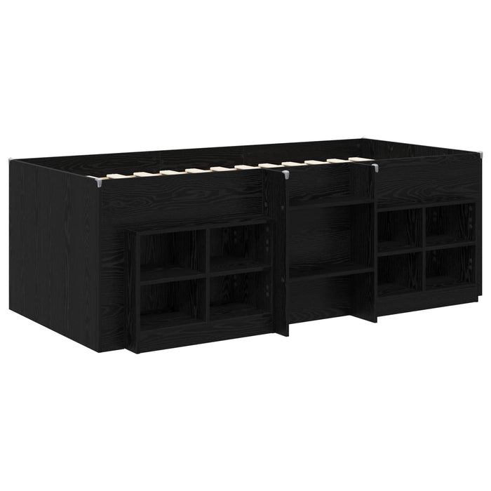 Cadru de pat loft cu sertar cu raft 3 buc. Negru Lemn compozit - WALTI WALTI