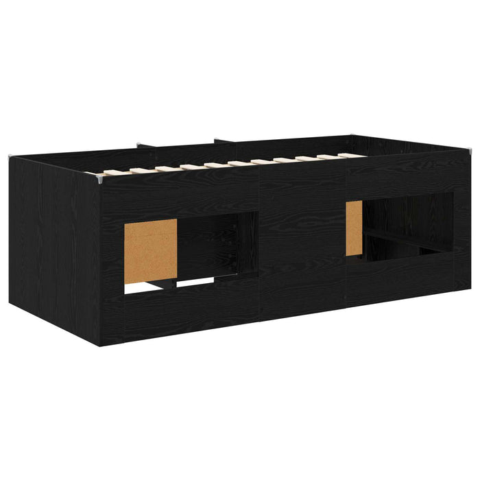 Cadru de pat loft cu sertar cu raft 3 buc. Negru Lemn compozit - WALTI WALTI