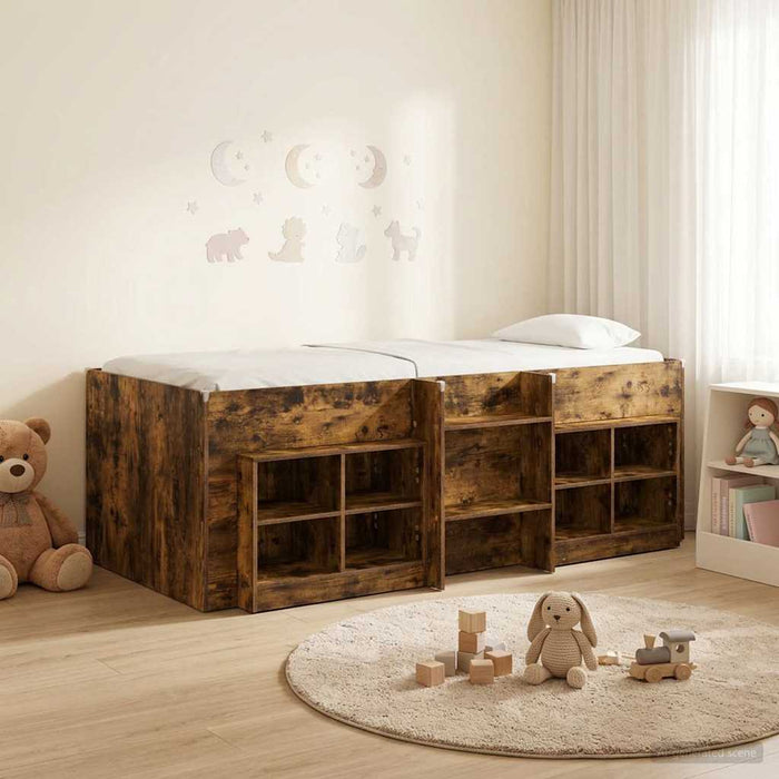 Cadru de pat loft cu sertar 3 buc. Stejar fumuriu Lemn compozit - WALTI WALTI