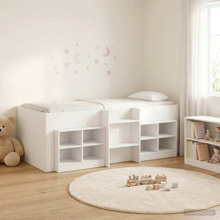 Cadru de pat loft cu sertar cu raft 3 pcs Alb Lemn compozit - WALTI WALTI