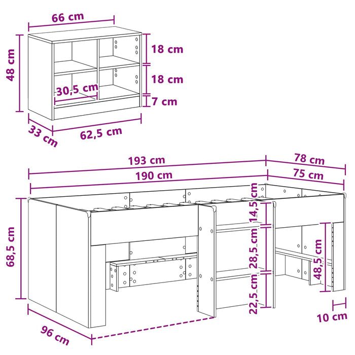 Cadru de pat loft cu sertar 3 buc. Gri Beton Lemn compozit - WALTI WALTI