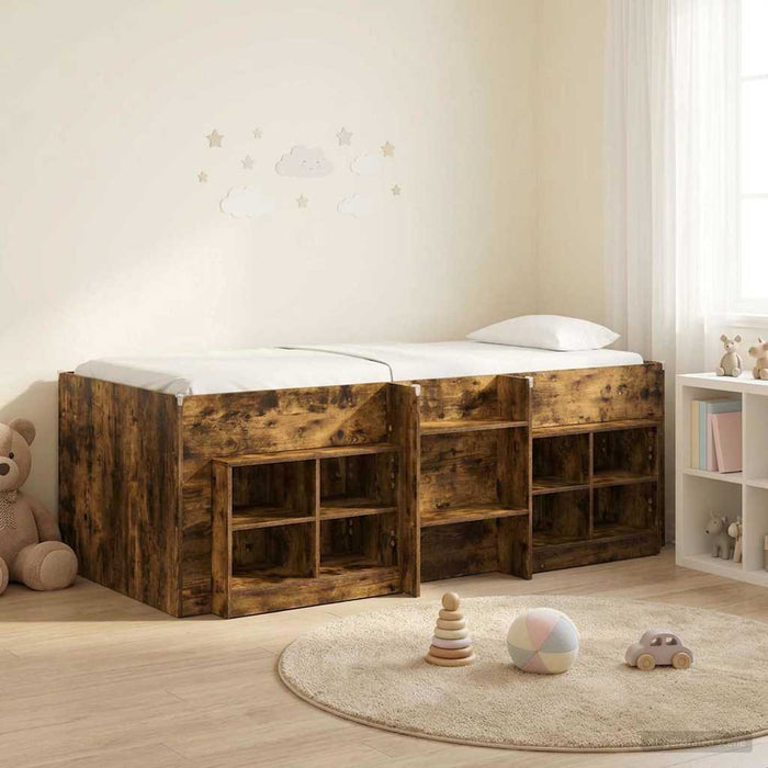 Cadru de pat loft cu sertar 3 buc. Stejar fumuriu Lemn compozit - WALTI WALTI