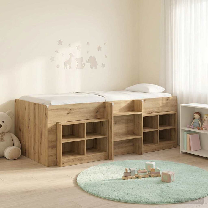 Cadru de pat loft cu sertar cu raft 3 buc. Stejar Artizanal - WALTI WALTI