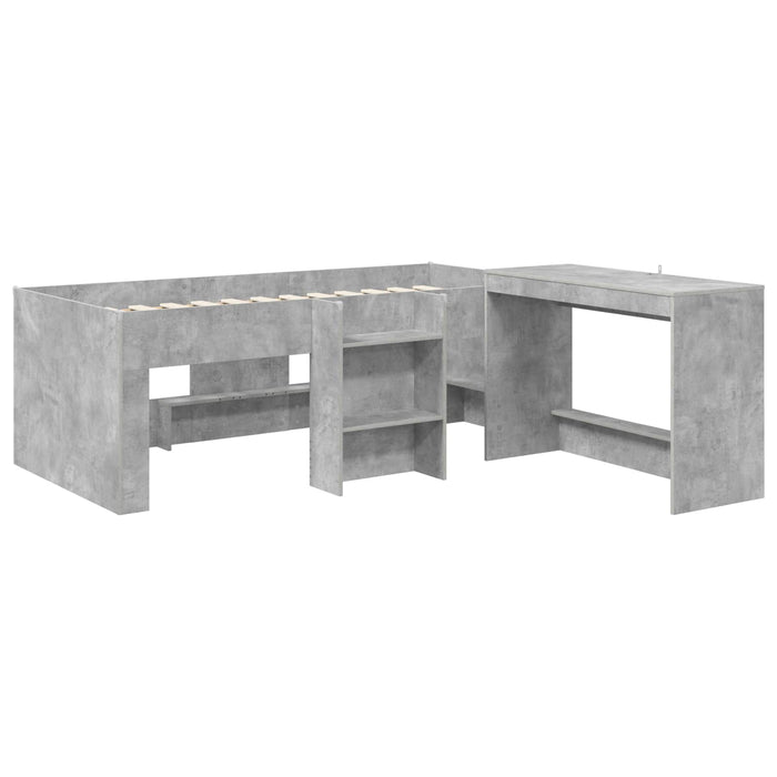 Cadru de Pat Înalț pentru Copii cu Birou Gri Beton 75 x 190 cm WALTI