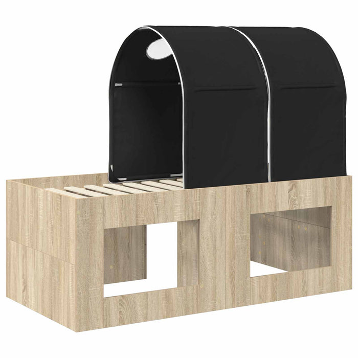 Pat cu Tunel 3 buc. Stejar artisanal și negru Lemn prelucrat WALTI