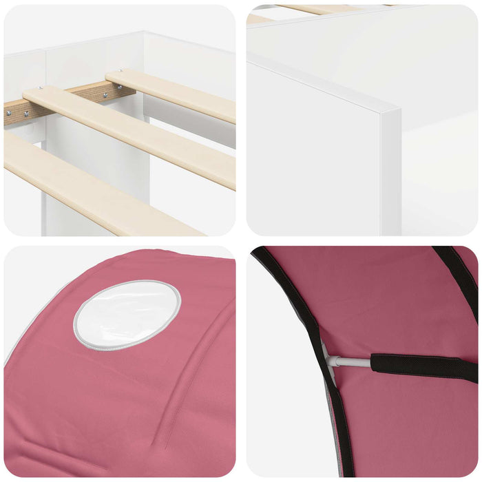 Cadru de pat cu tunel cu raft 3 pcs Alb și roz Lemn prelucrat WALTI