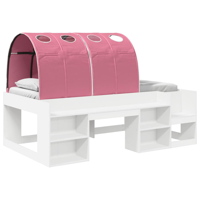 Cadru de pat cu tunel cu raft 3 pcs Alb și roz Lemn prelucrat WALTI