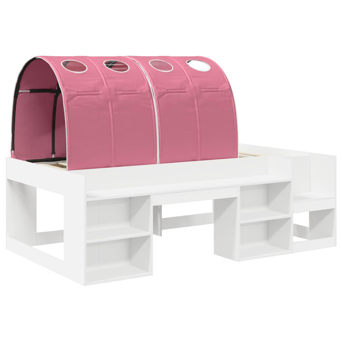 Cadru de pat cu tunel cu raft 3 pcs Alb și roz Lemn prelucrat WALTI
