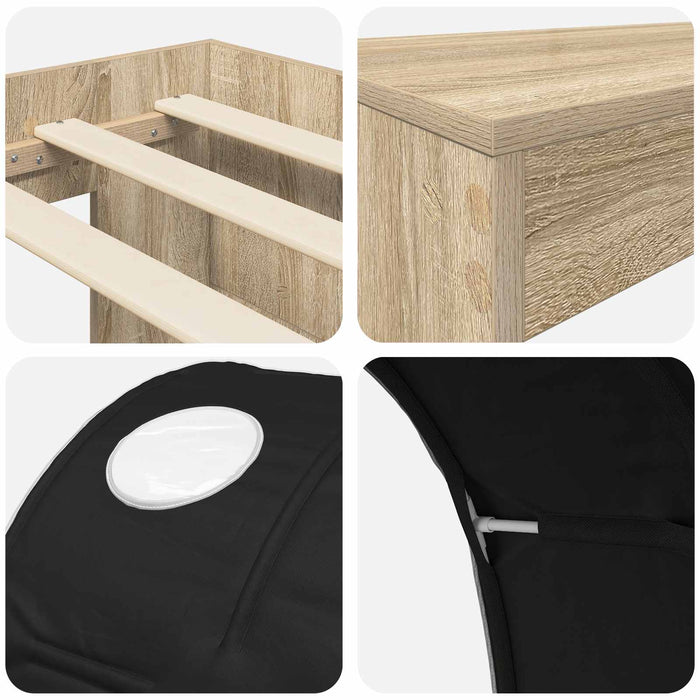 Pat cu tunel 3 buc. Stejar artisanal și negru Lemn prelucrat WALTI