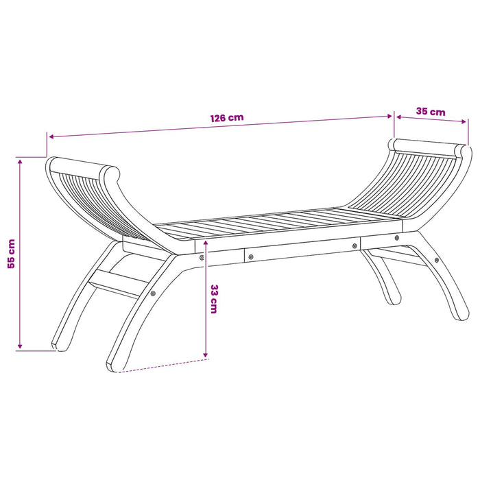 Bancă de grădină 2 -Seater 126 cm Lemn solid de tec natural - WALTI WALTI