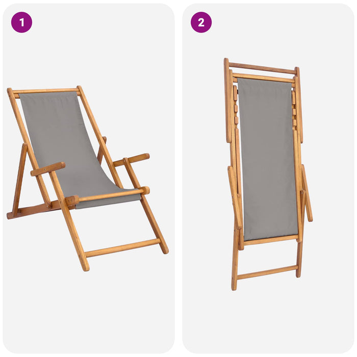 Scaun de plajă Gri deschis Lemn solid de tec - WALTI WALTI