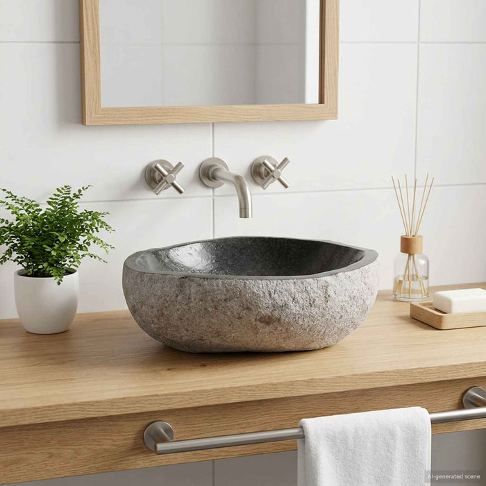 Chiuvetă Oval Gri (32-37) x (27-30) x 12 cm Pietriș de Râu WALTI