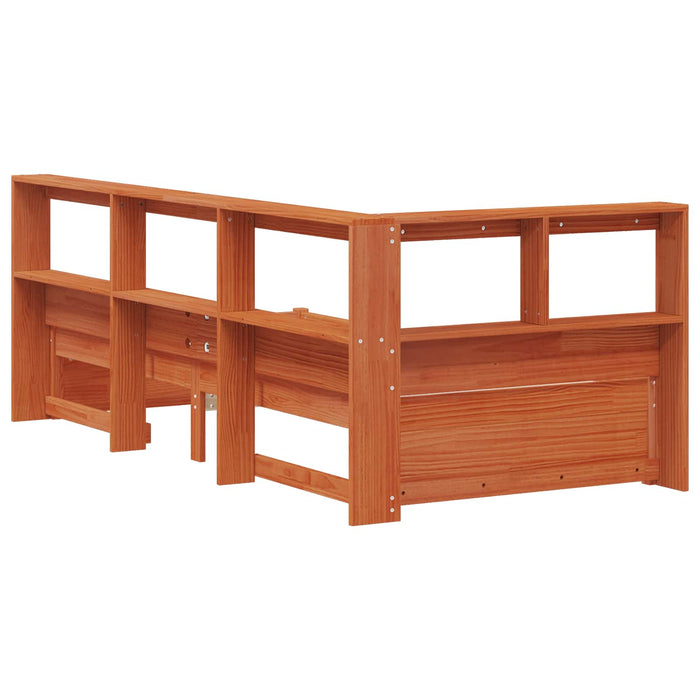 Pat bibliotecă cu headboard cu depozitare Lemn de pin masiv WALTI