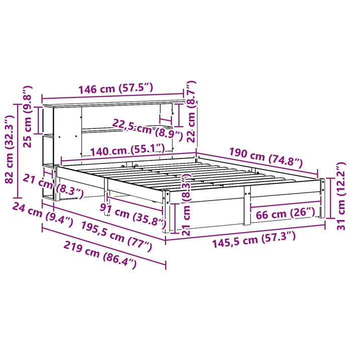 Cadru de pat cu tablie de depozitare Maroniu cerat 140 x 190 cm - WALTI WALTI