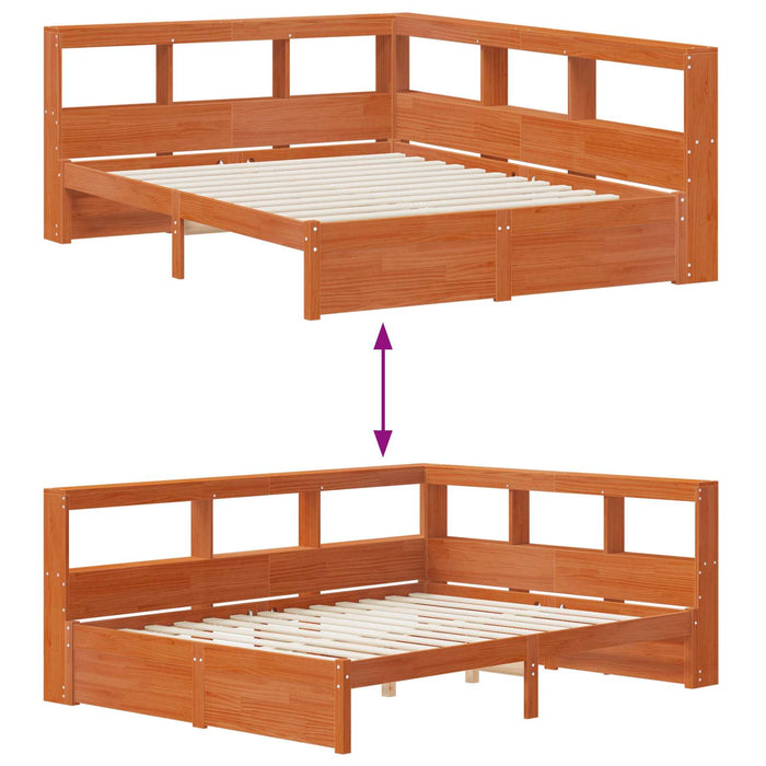 Pat bibliotecă cu headboard cu depozitare Lemn de pin masiv WALTI