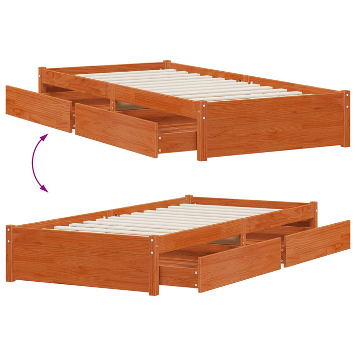 Cadru de pat cu sertar 3 pcs Maroniu cerat Lemn de pin - WALTI WALTI