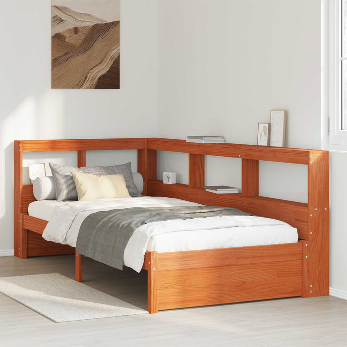 Pat bibliotecă cu headboard cu depozitare Lemn de pin masiv WALTI