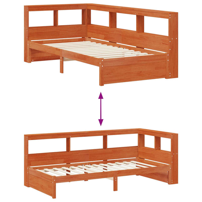 Pat bibliotecă cu headboard cu depozitare Lemn de pin masiv WALTI