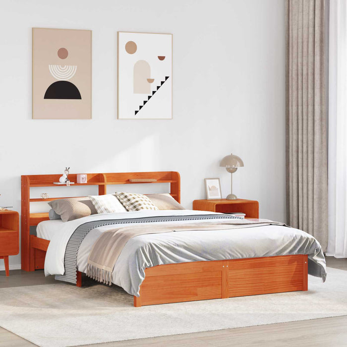 Cadru de pat cu headboard Maroniu cerat Lemn de pin masiv - WALTI WALTI