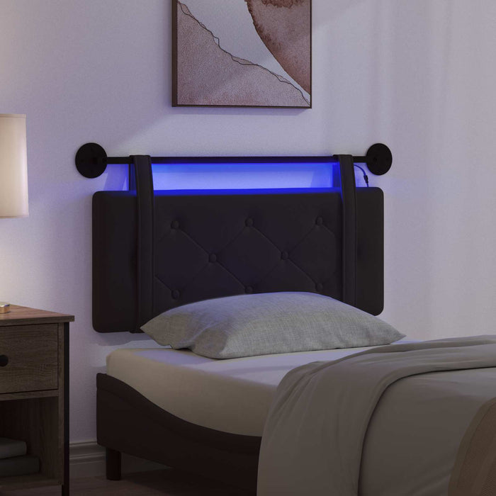 Tăblie de pat suspendată Cu lumină LED Negru Piele artificială - WALTI WALTI