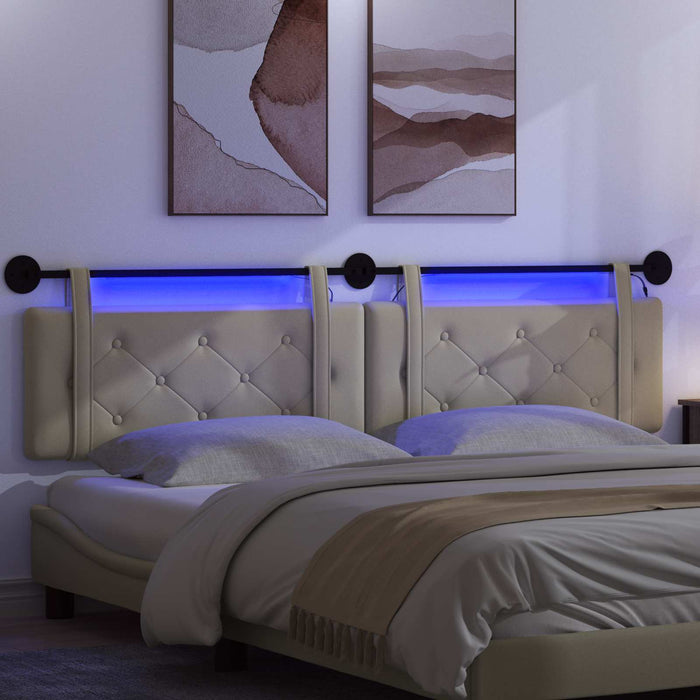 Tăblie de pat suspendată Cu lumină LED Crem Piele artificială - WALTI WALTI