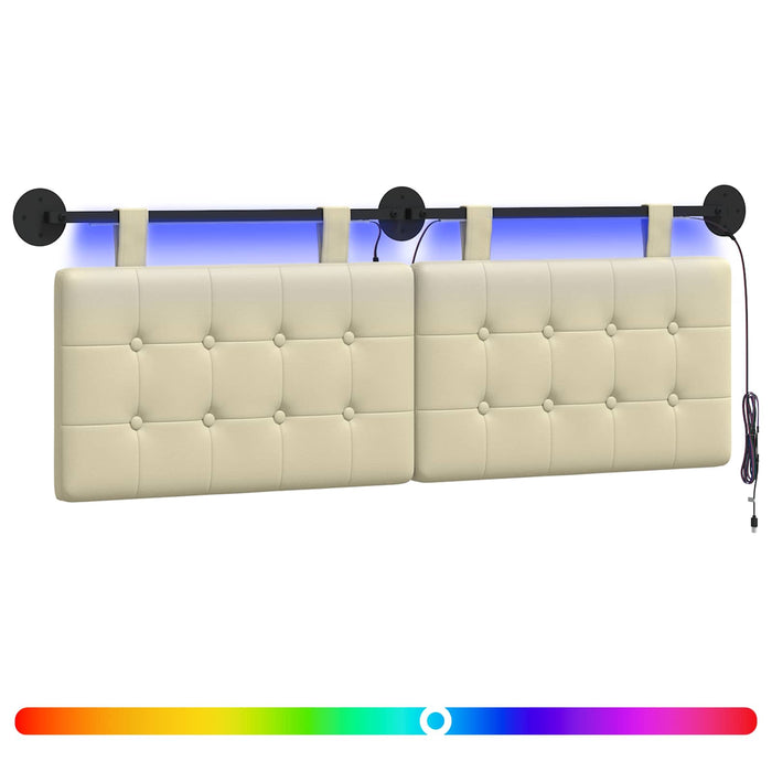 Tăblie de pat suspendată Cu lumină LED Crem Piele artificială - WALTI WALTI