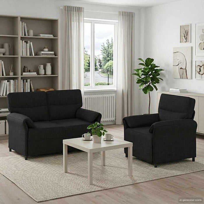 Set de canapea 2 buc. Negru Țesătură WALTI
