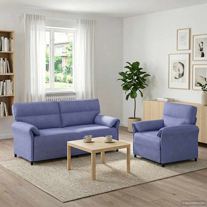 Set de canapea 2 buc. Albastru Jeans Țesătură WALTI