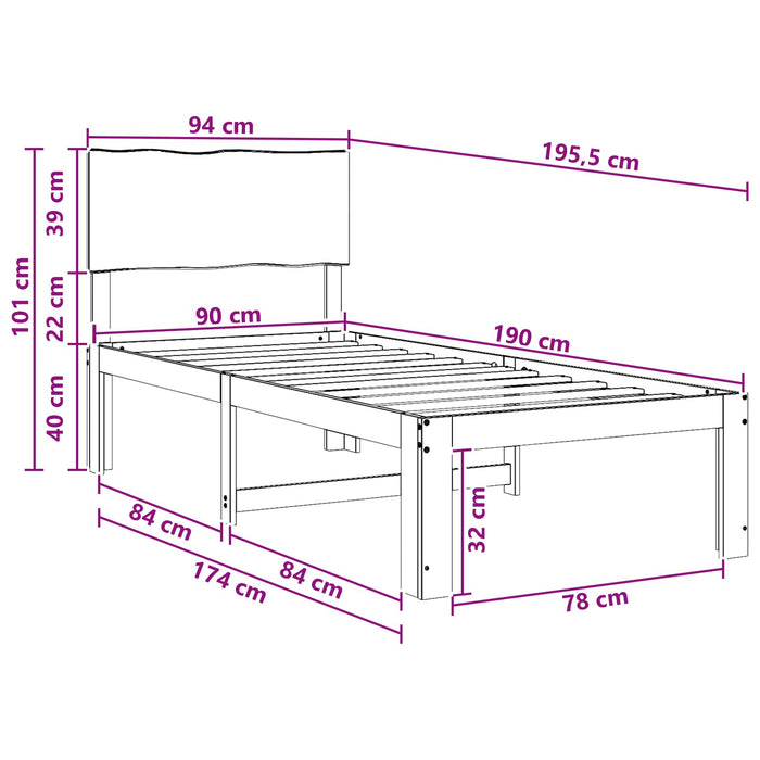 Cadru de pat single cu tablie ROSTOCK natural 90 x 190 cm WALTI