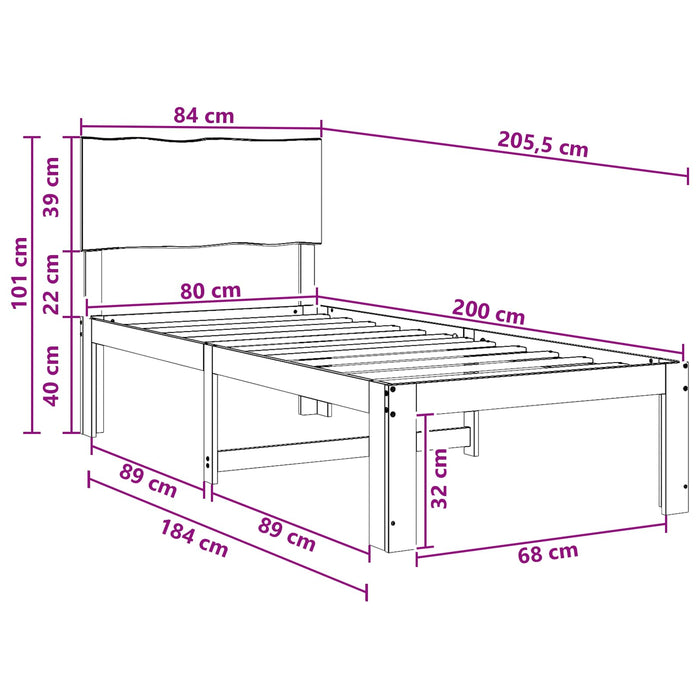 Cadru de pat single cu tablie ROSTOCK Alb 80 x 200 cm WALTI