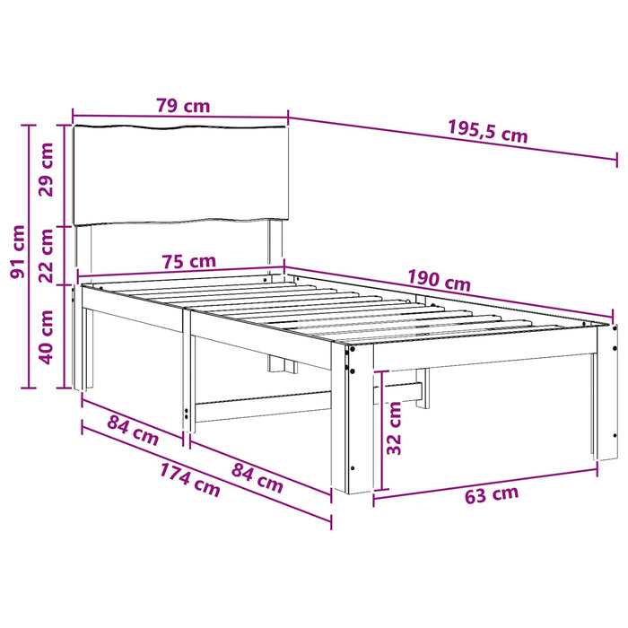 Cadru de pat single cu tablie ROSTOCK Alb 75 x 190 cm WALTI