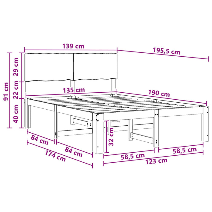Cadru de pat dublu cu spătar ROSTOCK natural 135 x 190 cm WALTI