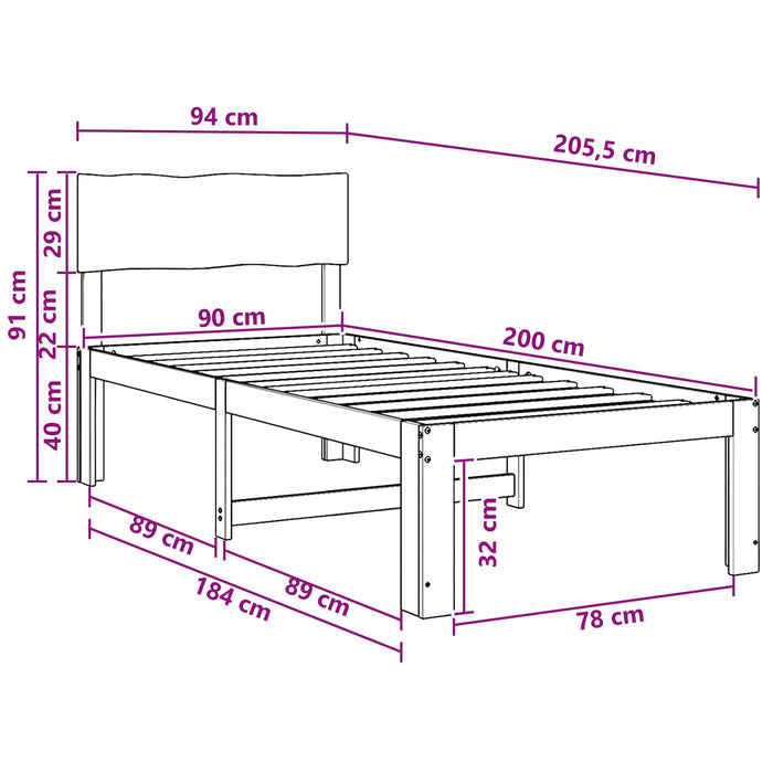 Cadru de pat single cu tablie ROSTOCK natural 90 x 200 cm WALTI