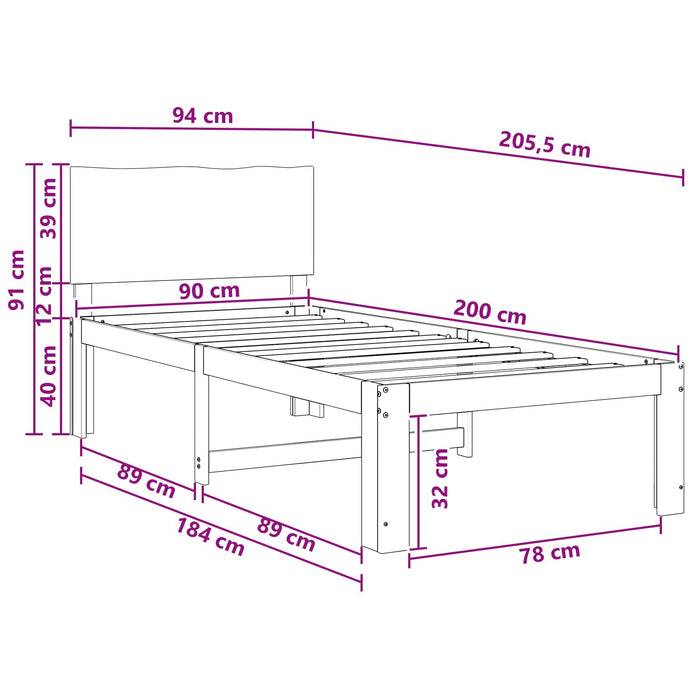 Cadru de pat single cu tablie ROSTOCK Maro închis 90 x 200 cm WALTI